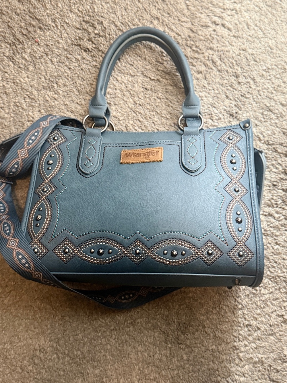 Wrangler Blue Western Satchel Crossbody Bag Studded